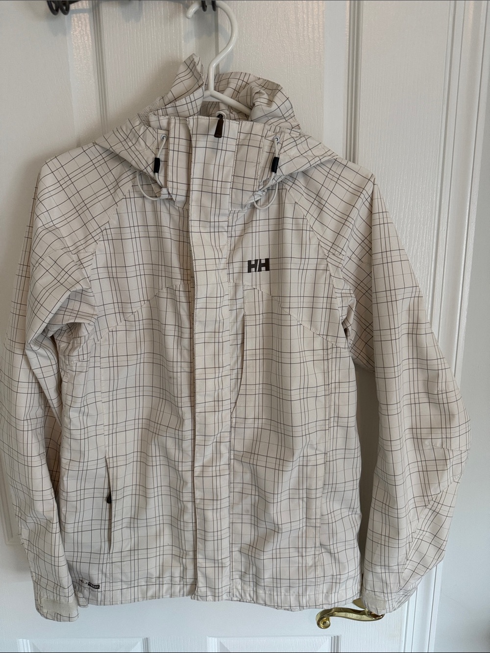 Helly Hansen Cream Plaid Hooded Spring Coat